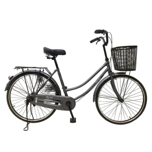 Classic Design Women’s Vintage City Bike Single Speed Steel Frame Full Shockproof Aluminum Rim 26″ with Basket Frame 120kg Load
