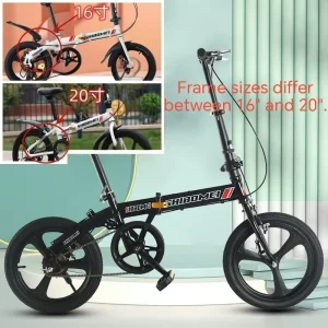Classic Folding Bicycle Aluminum Rim Ladies 16/20 Ultra-Light Portable Adults Men’s Commute Single-Speed Pedal