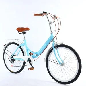 Classic Folding Bike 24 Inch Aluminum Alloy Steel Frame 6 Speed Women’s City Bike with Steel Fork