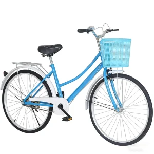 Classic Lady’s Single Speed Bicycle 26 Inch Aluminum Alloy Steel Fork With Basket City Bicycle