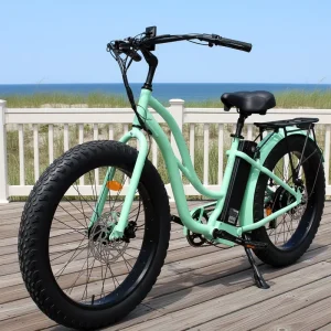 Cruiser Fat Tire Electric Bicycle, 26-Inch Rear Hub Motor, Aluminum Alloy Frame, 7-Speed Lightweight Unisex Beach E-Bike