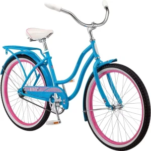 Cruiser Bike with Steel Step Through Full Shockproof Frame 24″ Wheel 1 Speed for 9-12 Years Girls School & Park Riding