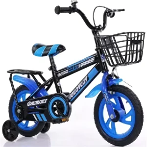 Doumoer 12 Inch Kids Bike with Training Wheels Blue Stripe Design Children Bicycle for Boys & Girls