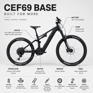 E Mountain Bike Full Suspension Carbon Fiber MTB Frame Bafang M510 Electric 29