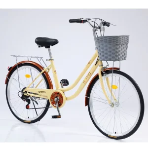 ESME Women’s 26 Inch City Bike 7 Speed Gears Disc Brake System Aluminum Alloy Titanium Steel Ordinary Pedal Classic Portable
