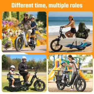 EU Stock K008 20 inch Fat Tire Electric Family Cargo Bike 48V 15AH Lithium Battery 7 Speed Carbon Steel Frame Pedal Assist Cargo