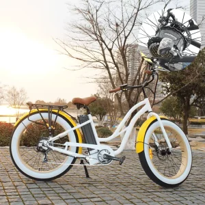 Cruiser Ebike 26-Inch Lithium Battery 350W City Electric Bicycle, Retro Beach Electric Fat-Tire Pedal-Less Women’s Bike