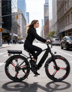 Electric City Bicycle 36V350W Seven Speed Shock Absorption Dual Disc Brake Front and Rear Lights 12Ah Lithium Battery