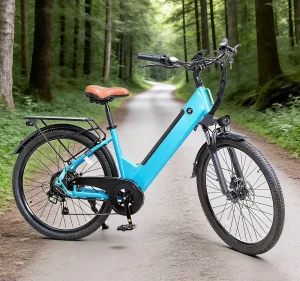 Electric City Bicycle 48V500W Seven Speed Shock Absorption Disc Brake Front and Rear Lights Lithium Battery Steel Frame