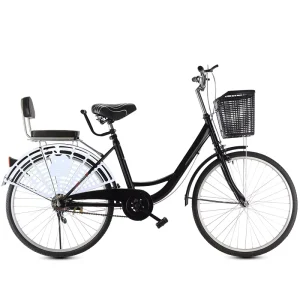 Factory Women’s Single Speed City Bike High Carbon Steel Frame 24 Inch Wheels Aluminum Alloy Rims Comfort Saddle