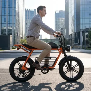 Fat Tire Ebike with Disc Brakes Orange Electric Commuter Bicycle for Daily Urban Street Riding