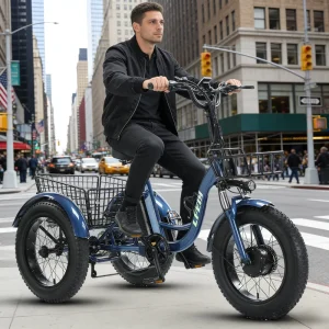 Fat Tire Electric Tricycle for Adults 24 Inch Pedal Assist 3 Wheel Bike Lithium Powered E Trike for Snow and All Terrain