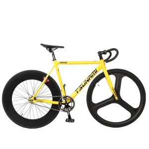 Fixed Fly Tsunami SNM100 Racing Track Bike Aluminum Alloy Frame Tri-Spoke Wheels Fixed Gear Dual Disc Brake 150kg