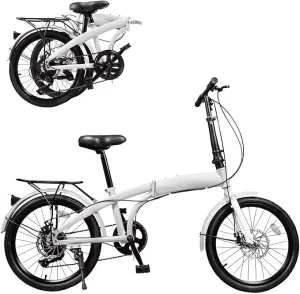 Foldable Bikes Adjustable Seat Height Handlebars 20-Inch Lightweight Folding Bicycle 7-Speed Disc Brake Front Suspension City