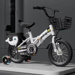 Foldable High Carbon Steel Kids Bike 3-12 Boys Girls Training Wheels Strong Grip Multiple Road Conditions Plastic Basket