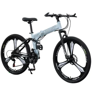 Folding Mountain Bike Adult Men’s Women’s 24/27 Speed Dual Disc Brakes Steel Frame Soft-Tail Off-road Ultra Light Portable 200kg