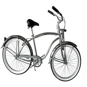 Full Chrome Retro Beach Cruiser Bicycle with Springer Fork Whitewall Tire Vintage Style Rust-proof Lowrider Bike for US Rental
