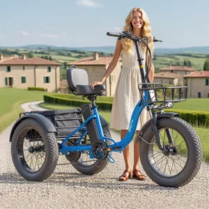 Full Suspension Aluminum Alloy Brushless Hydraulic Disc Brake 3 Wheel Electric Tricycle Long Range Bike 20 Inch Fat Tire Adult