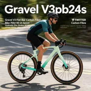 Gravel V3 Flat Bar Carbon Fiber Bike 700c*40 24 Speed Hydraulic Disc Brakes All Mountain Unisex Adults 120kg Load Capacity