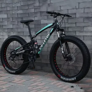 High Carbon Steel Frame Disc Brake 21 Speed Off Road Fat Bike 4.0 Fat Tire Full Suspension Mountain Bike