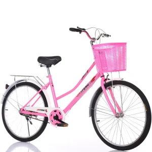 High Quality Factory Women’s Classic Single Speed Steel City Bike with Basket Brake Line 26 Vintage Lady Bike
