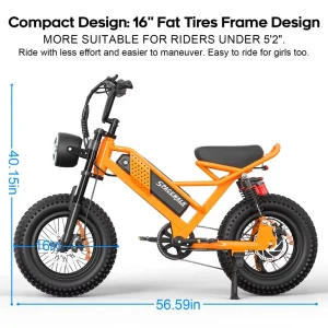 High Range Off-road Kids Ebike High Capacity Battery Youth Ebike 16 Inch Electric Hybrid Bike