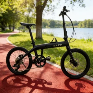 Kailite 20 Inch Carbon Fibre Folding BMX Bike 8 Speed Disc Brake Shockproof Frame Lightweight Adult 20*2.8″ Tires 150kg
