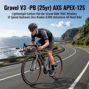 Lightweight Carbon Flat Bar Gravel Bike 700C Wireless 12 Speed Hydraulic Disc Brakes 9.9KG Adventure All Road Bike