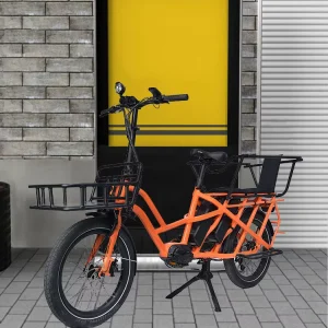 Long Range Dual Battery 10.4Ah+10.4Ah Cargo Bike Electric with Baskets 500W Mid Drive Electric Cargo Bike