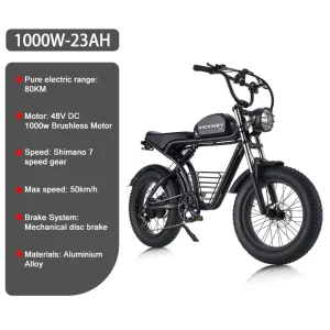 Long Range Electric Bike for Adults Electric Bicycles 20″*4″ Fat Tire Aluminum Alloy 48v 23ah E-bike