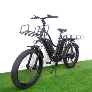Long Range Electric Cargo Bike 1000w 32Ah +16Ah Dual Batteries 26*3.0 Fat Tire Full Suspension 55km h Fast Electric Cargo Bike