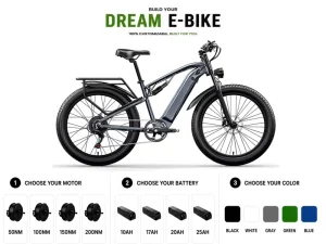 Men’s 1000W Motor Electric Bike 17.4Ah Long-Life Battery Mechanical Disc Brake 7-Speed 26 Inch All-Terrain Tire