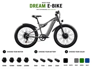 Men’s 2000W Dual Motor Electric Bike 17.4Ah Long-Life Battery Hydraulic Disc Brake 7-Speed 26” All-Terrain Tire