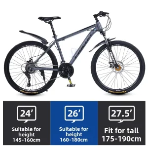 Men’s 21 Speed Disc Brake Carbon Steel Mountain Bike 24 Inch 1 Inch Lightweight Waterproof Outdoor Sports Cycling