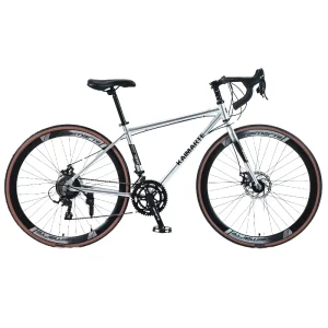 Men’s Adult 700C Aluminum Alloy Road Racing Bicycle 21-Speed Student Bike with Steel Fork and Disc Brake for Kayak Riding