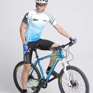 Men’s Short Sleeve Gradient Cycling Jersey Set Breathable Quick Dry Cycling Clothing with Padded Shorts for Road Bike