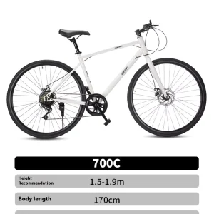 Men’s Women’s Adult Student Racing 700C Road Bike Double Disc Brake Variable Speed Sports Car Steel Fork for Mountain Road