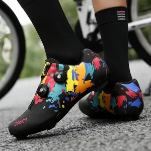 Men’s Women’s Locked Cycling Shoes Road Mountain Biking Power-Assisted Bicycle Outdoor Sport Graffiti Shoe Spring Summer Winter