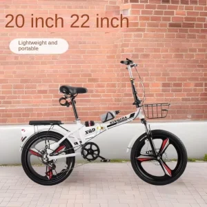 Men’s and Women’s 6 Speed Steel Frame Pedal Disc Brake Portable 20/22-Inch Folding Adult Road Bike with Front Suspension