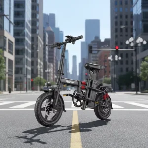 Mini 500W/350W 48V 14″ Folding Electric City Bike Long Range Lithium Battery Disc Brake 3-Speed Steel Frame