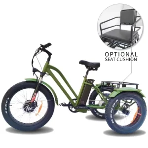 OTM 20×4.0 Snow Tire 750W Lithium 7 Speed Aluminum Alloy Frame Electric Tricycle Passenger Seat Adult 3 Wheel Rear Carrier