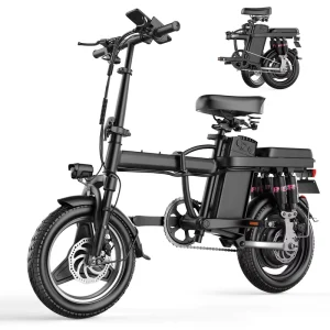 Portable Folding Electric Bike 400W 14″ 25km/h Fat Tire Lithium Battery Rear Hub Motor Adult