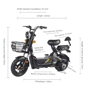 Portable Folding Electric Bike Double Seat Lead Acid Battery Aluminum Alloy Frame 14″ Wheels City E Scooter Adult Daily Commute