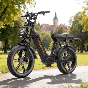 QMWHEEL D50 Women’s Electric Bike 7 Speed Dual Disc Brake Electric Bicycle 50km Range Adult Fatbike V20 Electric Hybrid Bike