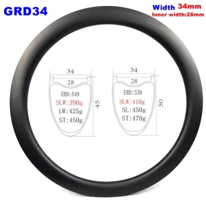 RD3445 Carbon Rims 34mm Width Carbon Gravel CX Road Rims 45mm Depth Bicycle Carbon Wheels Road Bicycle Rims