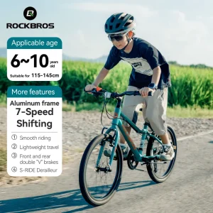 ROCKBROS Kids’ 20-inch Bicycle Youth Mountain Bike for Boys and Girls with Aluminum Alloy Frame V-Brakes and Gear Shifting