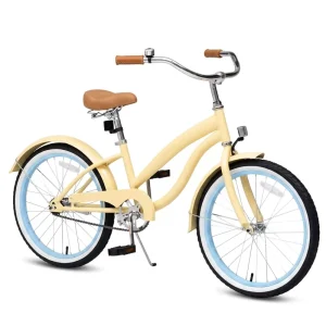 Retro Beach Cruiser Bike Vintage Step Through Steel Frame Classic White Wall Tires Soft Padded Saddle Fork Suspension Dual