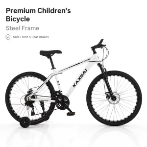 Safe Durable Kids Bicycle 24 26 Inch Children’s Bike with Training Wheels and Basket for Toddlers Boys Girls Outdoor Sporting