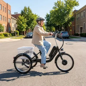 Stable Electric Tricycle for Seniors 3 Wheel Electric Bicycle for Adults Easy Step Through E Trike with Large Rear Cargo Basket
