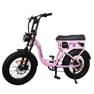 T7 Long-Range Step-Through Women’s Electric Bicycle, Full Suspension, Hydraulic Brakes, Fat-Tire Bike, Hybrid Power, Pink Lithium Battery